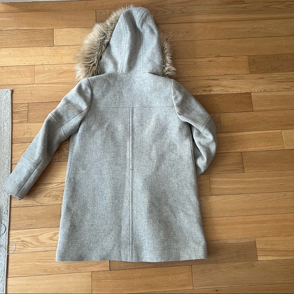 J.Crew Gray Peacoat jacket with removable faux fur on hood in Stadium cloth wool - Picture 3 of 4